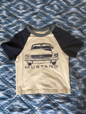 PacSun Ford Logo Raglan Tee in Cream and Navy Trim
